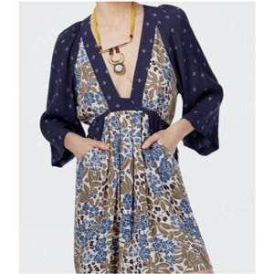 Free People Tallulah Mini Dress Blue Boho Kimono Short Sleeve XS Oversized C27